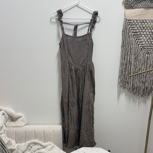 aerie Brown and Cream Gingham Midi Dress